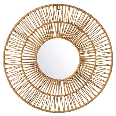 Vintiquewise Decorative Woven Paper Rope Round Shape Bamboo Wood Modern Hanging Wall Mirror QI004164
